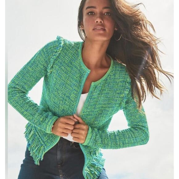 Lily Pulitzer Simora fringe exotic tweed blazer in bright agate green Size Small